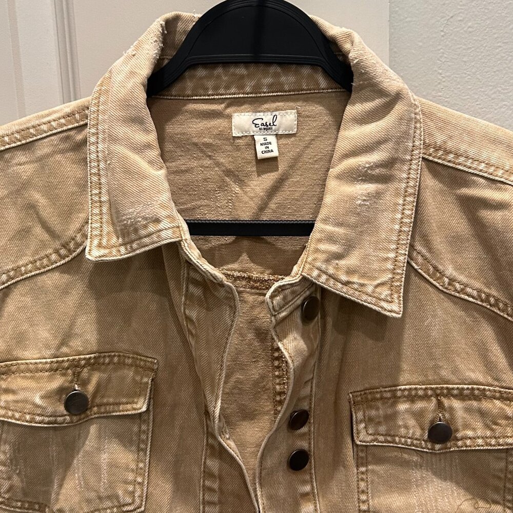 Easel Button Down Khaki Light Weight Distressed D… - image 2